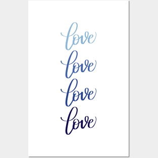 Love in Modern Calligraphy in Blue Posters and Art